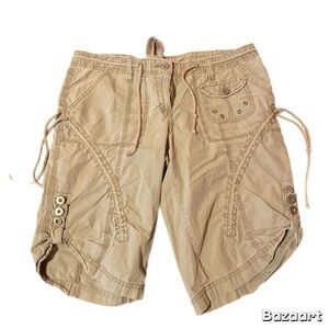NOBO Women's Khaki Cargo 90s Shorts Front & Back Laced Pulled String Lightweight